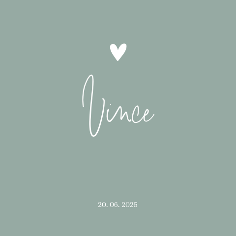 Schattig geboortekaartje voor jongen met hartje op blauwgrijs