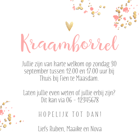 Vrolijke kraamborrelkaart met stippen