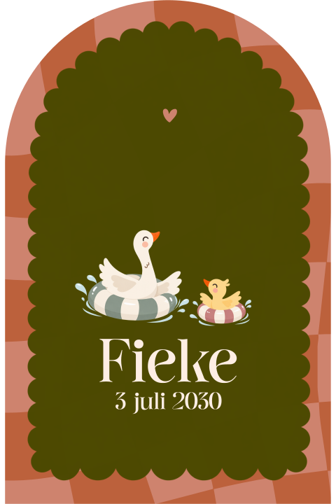 Vrolijk geboortekaartje met gans en kuiken in zwemband