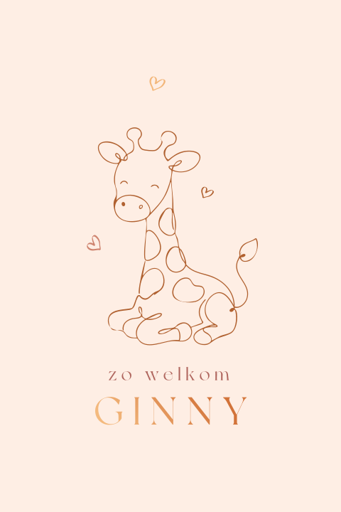Geboortekaartje met giraffe in lijntekening en koperfolie
