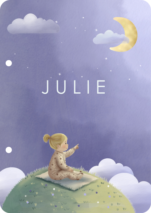 Houten bewaarbundel met illustratie van meisje en maan