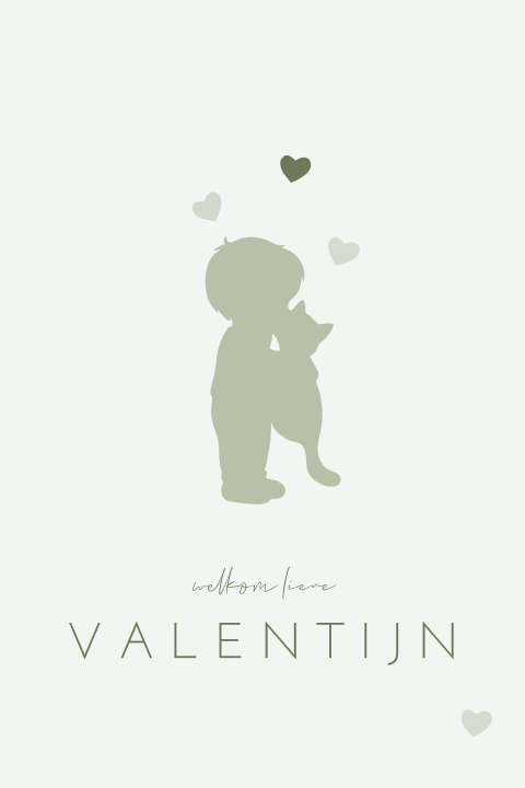 Lief geboortekaartje met silhouet van jongen en kat