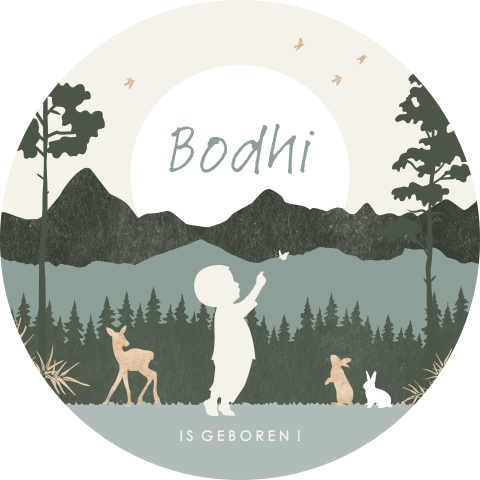 Raamsticker rond stoer met silhouetje en bosdieren