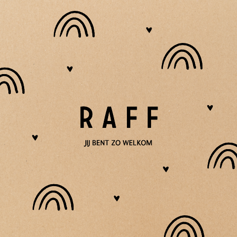 Kraftkarton jongensgeboortekaartje met regenboogpatroon