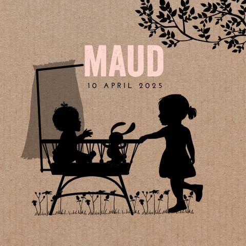 Hippe babykaart met wiegje en boomtak