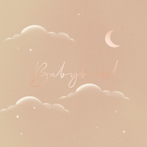 Kraamborrel uitnodiging met wolken en maantje