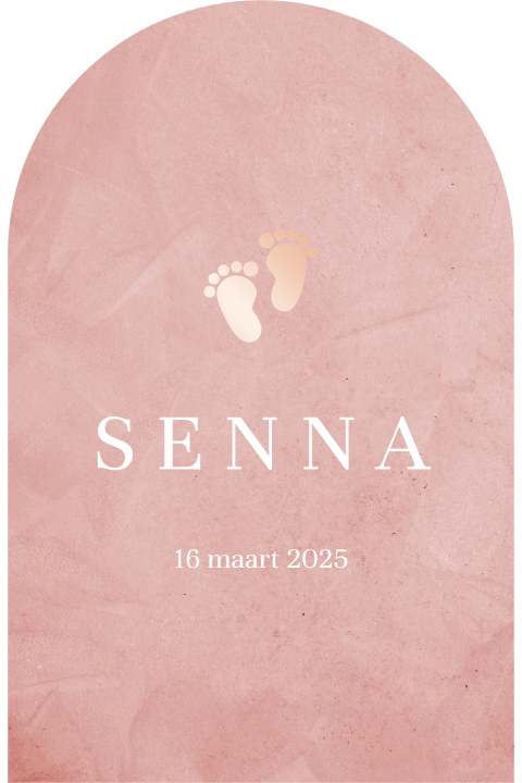 Christelijk geboortekaartje arch met roségoudfolie voetjes voor meisje