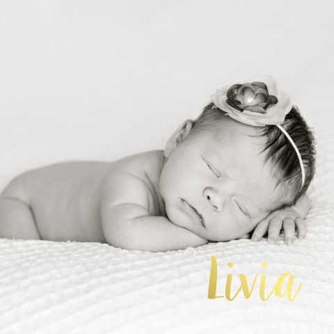 Goudfolie geboortekaart meisje met eigen foto