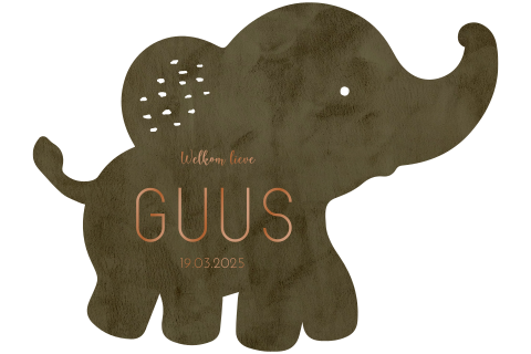 Origineel babykaartje in de vorm van een olifant met hoogglans
