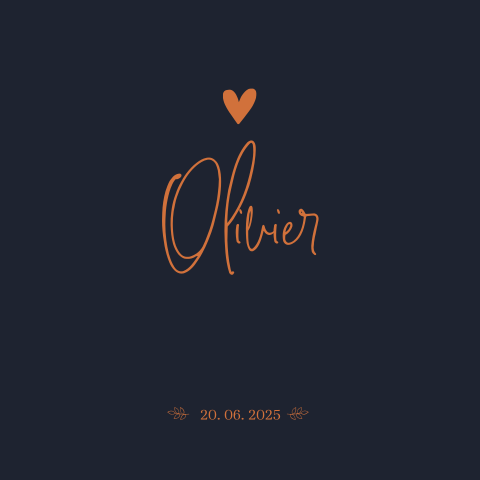 Elegant geboortekaartje met hartje voor een jongen