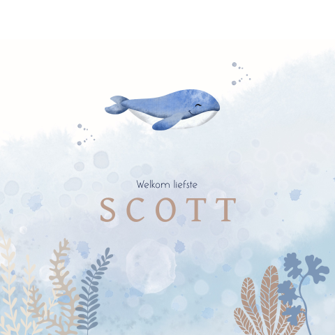 Raamsticker blauwe watercolour met walvis