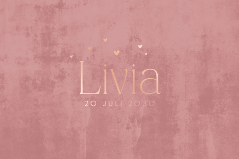 Lief geboortekaartje met roze velvet-look en roséfolie voor een meisje