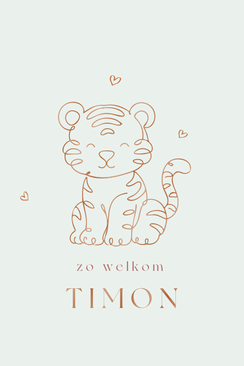 Geboortekaartje met tijger in lijntekening