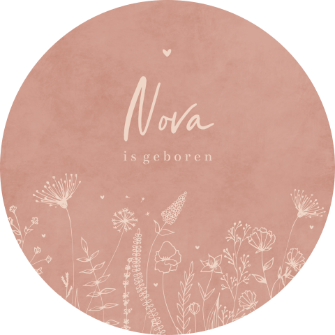 Tuinbord rond roze met lijntekening bloemen