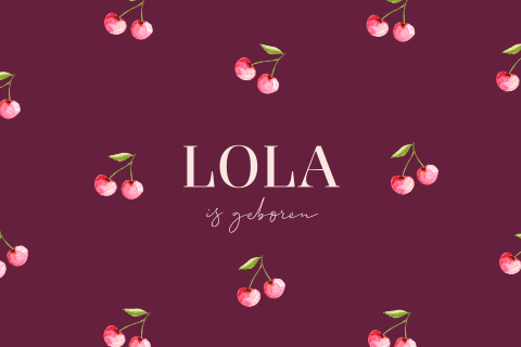Geboortekaartje meisje paars met kersen