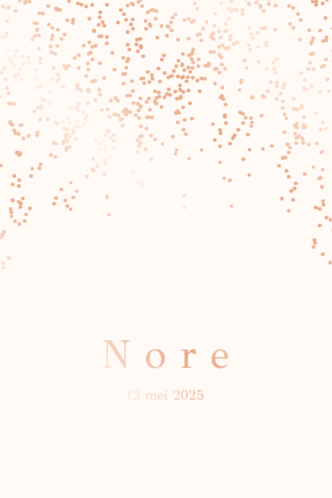 Stijlvol roségoudfolie geboortekaartje voor meisje met confetti
