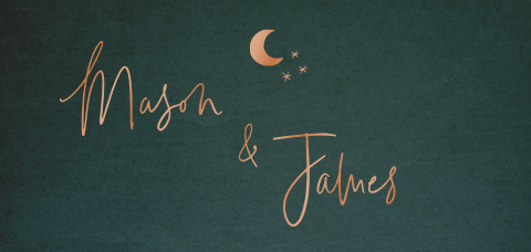 Hip hoogglans geboortekaartje voor tweeling jongens met maantje