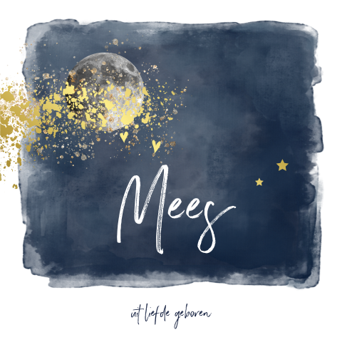 Geboortekaart voor zoontje met goudfolie spetters en maan