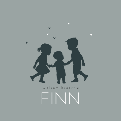 Lief geboortekaartje met silhouet van baby broertje met broer en zus