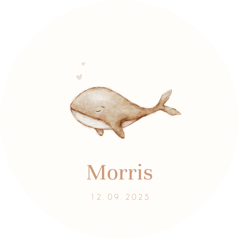 Raamsticker rond met beige illustratie walvis