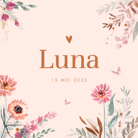 Raamsticker vierkant roze met veldbloemen