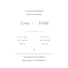 Lief tweeling geboortekaartje met silhouet