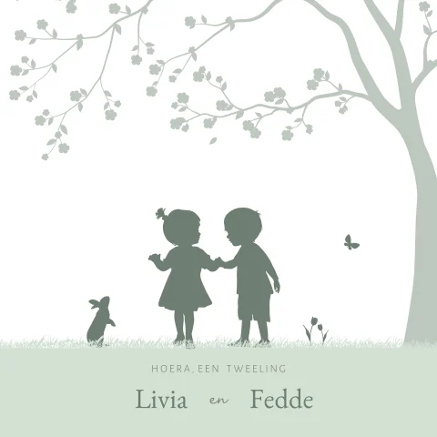 Lief tweeling geboortekaartje met silhouet