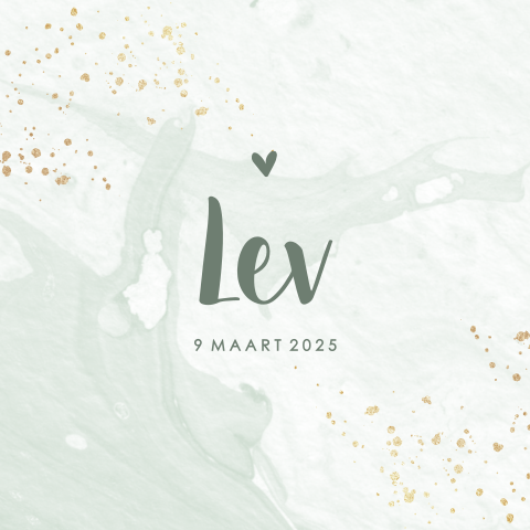 Hip mintgroen geboortekaartje met watercolour en spetters voor jongen