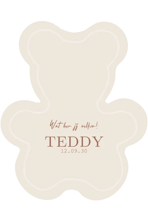 Lief unisex geboortekaartje in de vorm van een beer