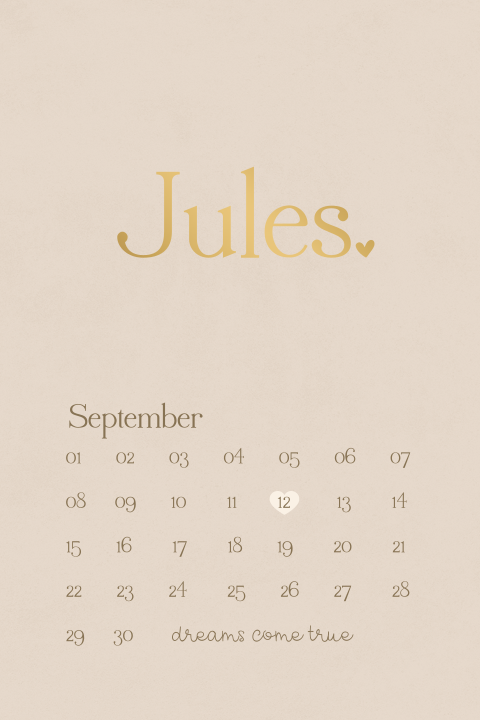 Beige unisex geboortekaartje met kalender als geboortedatum