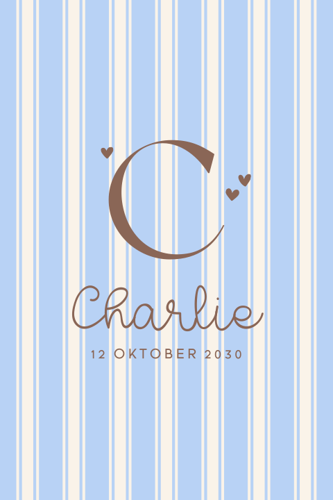Lief lichtblauw geboortekaartjes met strepen en initiaal