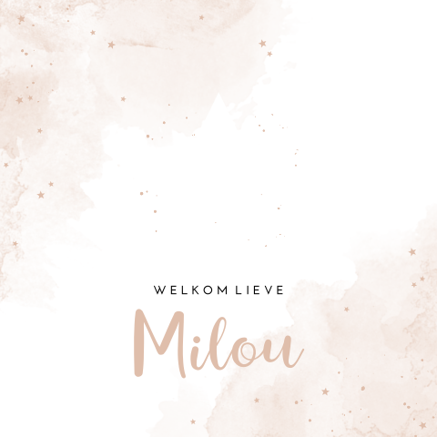 Watercolour geboortekaartje met uitsnede van ster voor een meisje