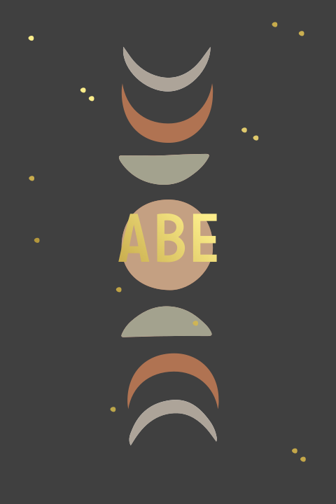 Stoer geboortekaartje antraciet met maanstanden en goudfolie