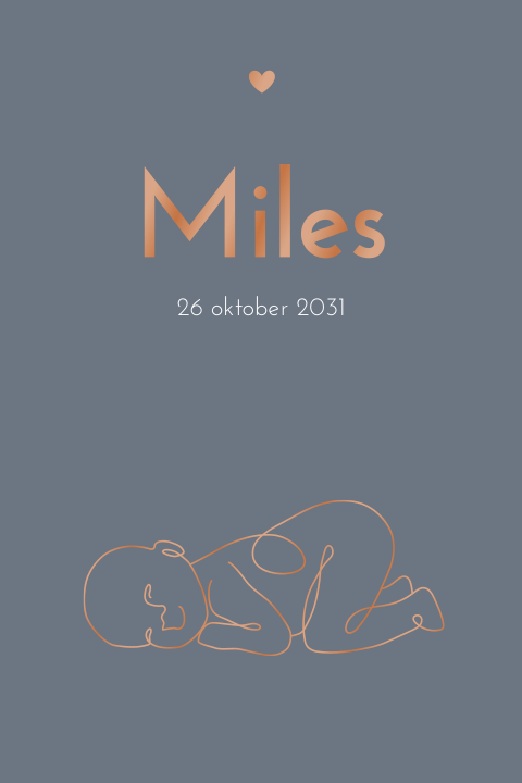 Eenvoudig geboortekaartje met hoogglans lijntekening van baby zoon