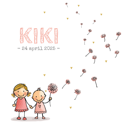 Hippe geboortekaart met meisje en bloem