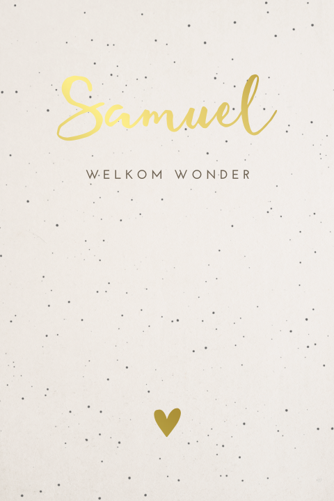 Stoer geboortekaartje voor jongen met goudfolie hartje op kartonlook