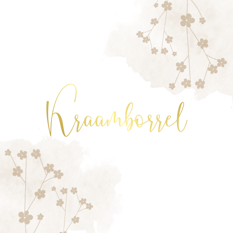 Sfeervol kraamborrelkaartje met goudfolie, watercolour en bloesem