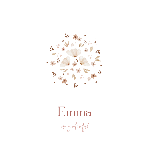 Romantisch vierkant geboortekaartje met pastel aquacolour bloemetjes