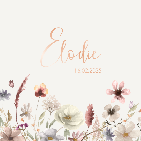 Romantisch geboortekaartje meisje met veldbloemen