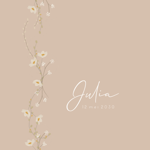 Lief geboortekaartje meisje poederroze met bloemenslinger