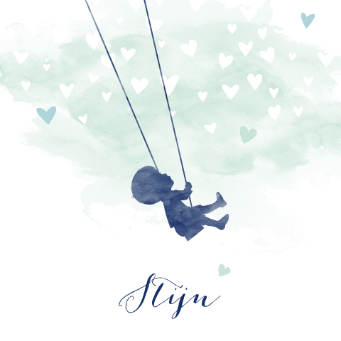 Lief geboortekaartje met watercolour en hartjes