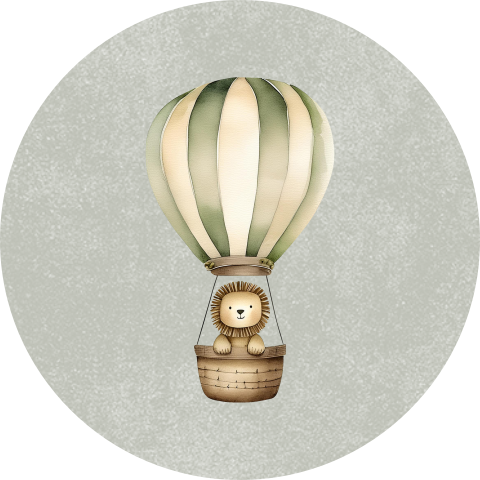 Sluitsticker groen met luchtballon en leeuwtje