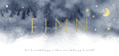 Hip goudfolie geboortekaart voor jongetje met sterretjes en maantje