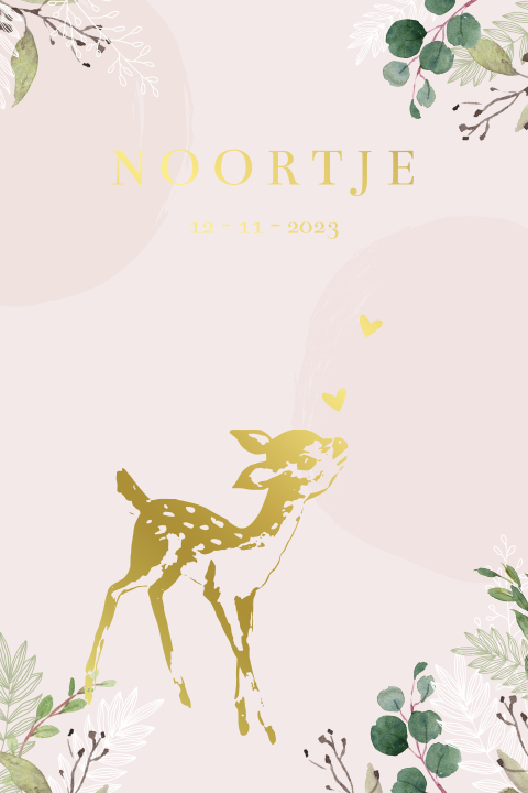 Schattig geboortekaartje dochter met hertje in goudfolie