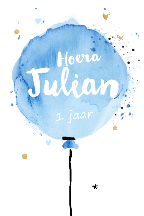 Hippe verjaardagsuitnodiging met blauwe ballon van watercolour