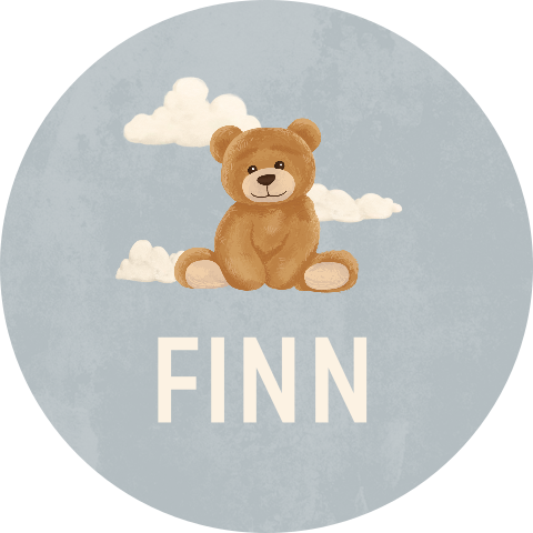 Sticker blauw met teddybeer en wolken