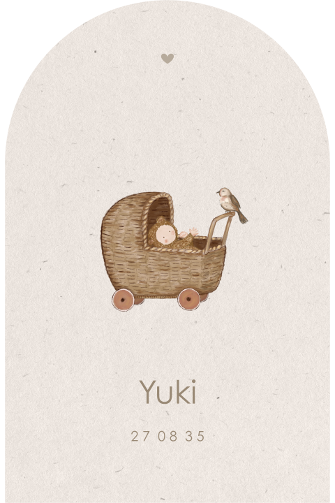 Arch vorm geboortekaartje unisex met wiegje en vogeltje