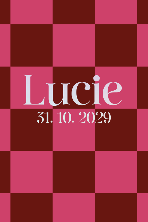 Stoer geboortekaartje met ruitjespatroon en hoogglans naam