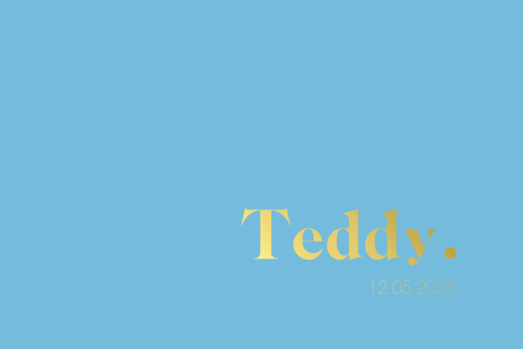 Minimalistisch trendkleur geboortekaartje met goudfolie