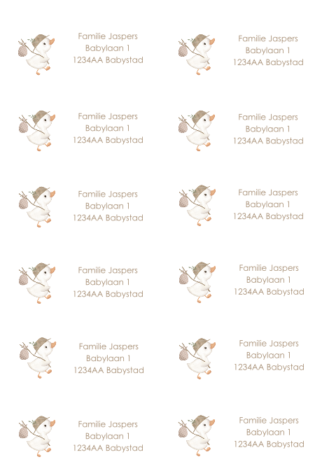 Adresstickers met een schattig eendje met knapzak